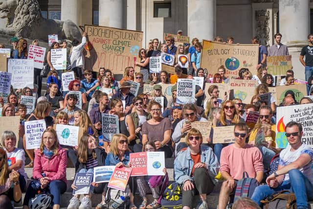 Protesters gather on the Guildhall steps. Picture: Habibur Rahman