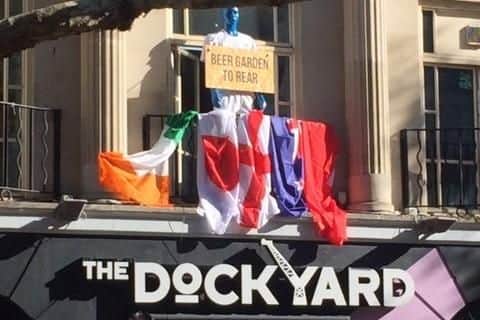 The Dockyard pub, in Guildhall Walk, after it removed the Argentinian flag from its balcony and replaced it with an Irish flag