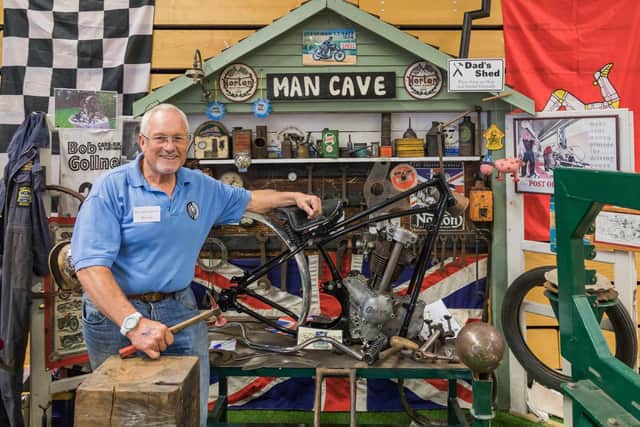 Dave Cox shows off his 'Man Cave' - what motorcyclists get up to at the weekend. Picture: Mike Cooter