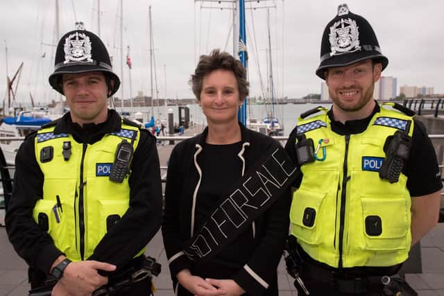 Flick Drummond with SC Lee Cappello and PC Alex Jones on a walk in 2017 raising awareness about trafficking. Picture: Vernon Nash