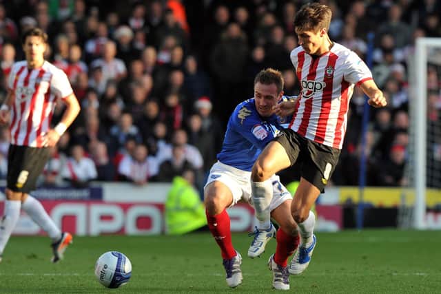 Liam Lawrence in action for Pompey against Southampton Picture: Steve Reid