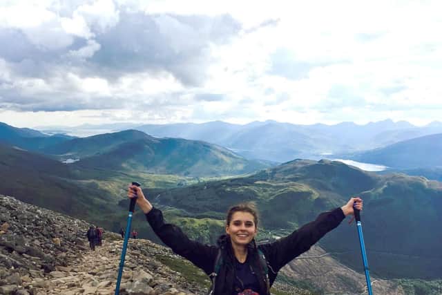 Lauren Elliott, who will manage a gift shop in Antarctica, on top of Ben Nevis.