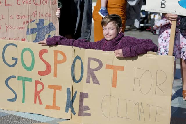Climate change protester Ruby Cane, 14, at a rally in Falkland Gardens, Gosport, on Friday,
Photo: Annabelle Dryden-Smith (200919-59)