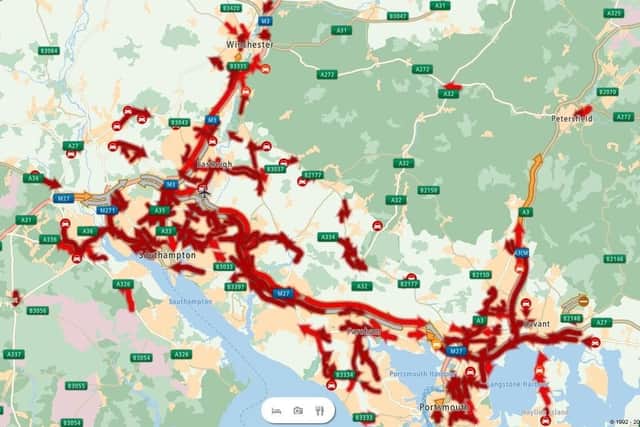 Delays have been reported right the way across Hampshire following the heavy rain this morning. Photo: Twitter/Romanse