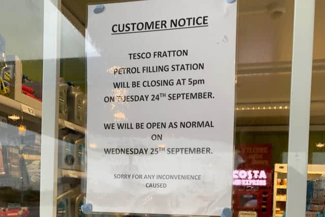 The sign outside Tesco warning of its early closure ahead of Pompey match.