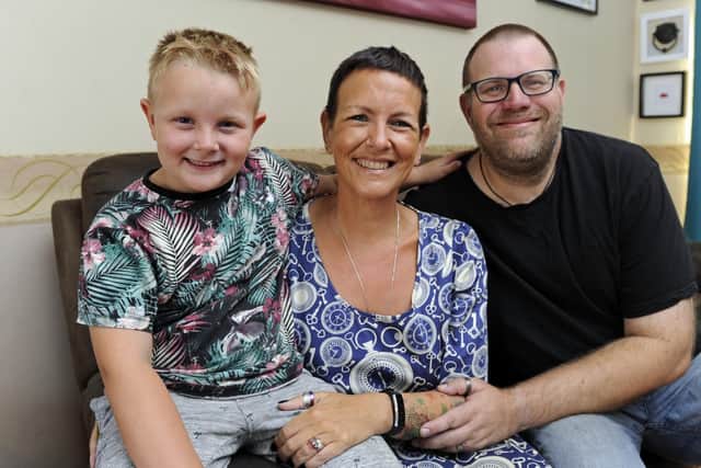 Julia Wisbey and her husband Nick from Purbrook with their son James (six), who was a surprise pregnancy only discovered when Julia went to the GP feeling unwell.
Picture: Ian Hargreaves (270819-1)