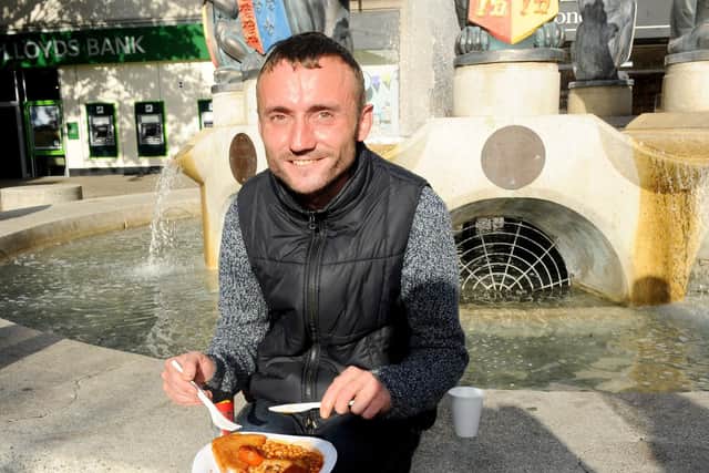 Daniel Kenney, 34, enjoys his full English breakfast.
Picture: Sarah Standing