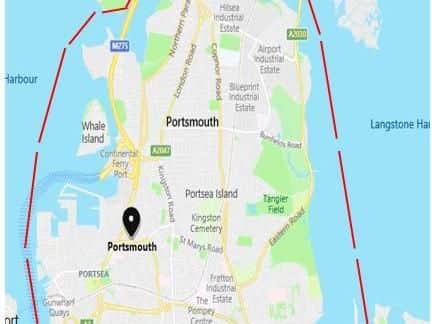 The Portsmouth area covered by a dispersal order issued by Hampshire Police ahead of today's Portsmouth vs Southampton match.