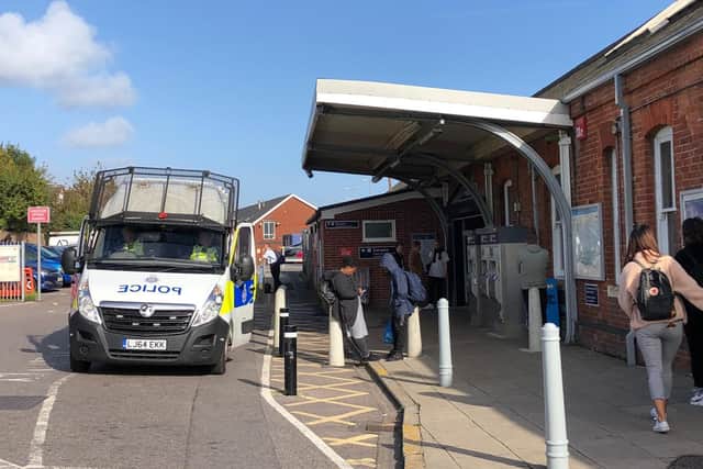 Police van outside Fratton station ahead of the Pompey vs Southampton game
