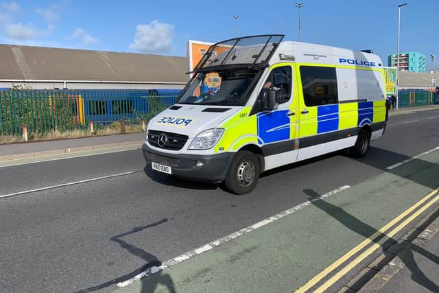 Police van in Fratton ahead of the south coast derby