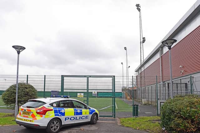 Police at the Mountbatten Centre the day after the death 
Picture: Solent News & Photo Agency