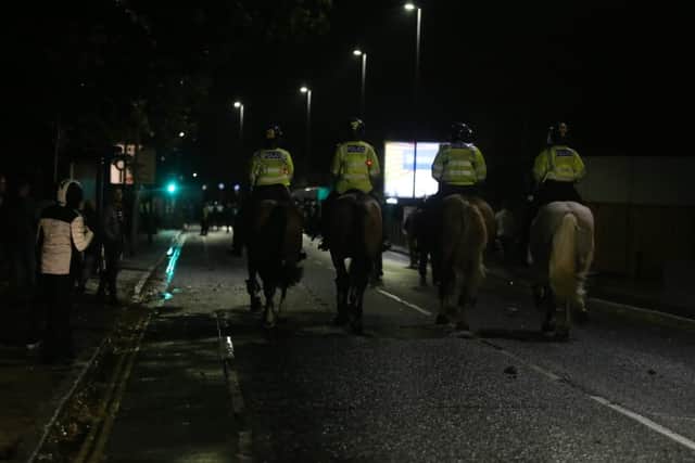 Police on horses on Goldsmith Avenue. Picture: Habibur Rahman