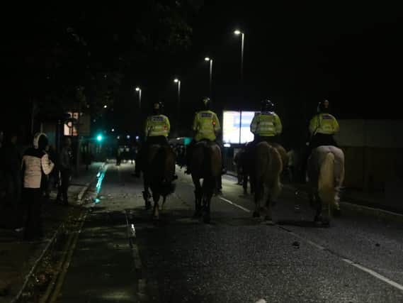 Police on horses on Goldsmith Avenue. Picture: Habibur Rahman