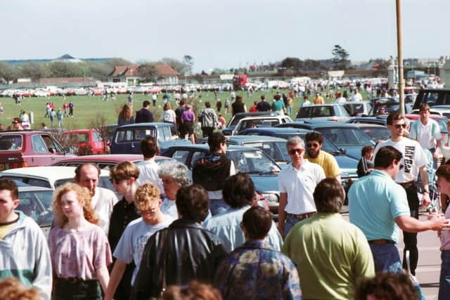 Crowds of people flock to Southsea Common over the bank holiday weekend in May 1992