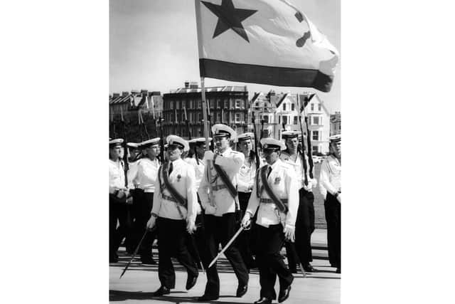 Russians lay a wreath at the navy war memorial in Southsea Common in July 1990.