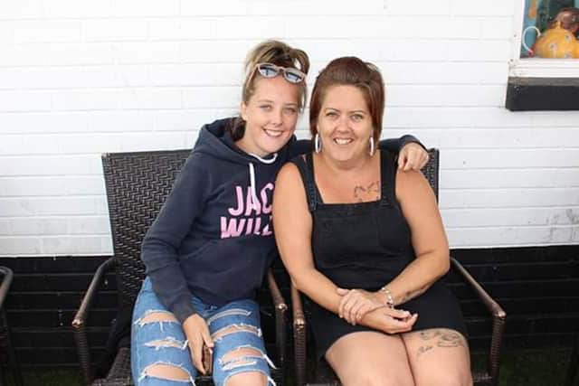 Teegan Barnard, 17, with her mum Abbie Hallawell. A fundraiser has been set up for the family after Teegan became ill following the birth of her son Parker