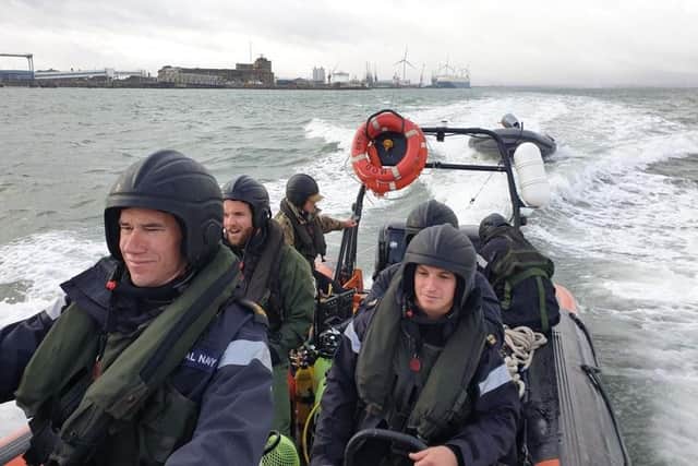 Portsmouth Royal Navy divers safely destroy a 987kg German Luftwaffe bomb found near the 17th century London shipwreck, near Southend. Picture: Royal Navy