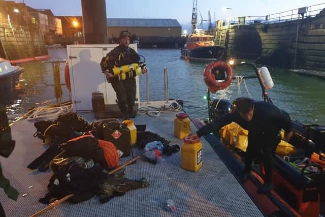 Portsmouth Royal Navy divers safely destroy a 987kg German Luftwaffe bomb found near the 17th century London shipwreck, near Southend. Picture: Royal Navy
