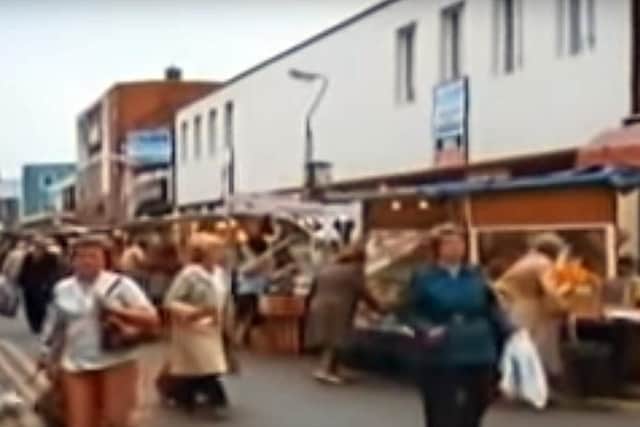 Harold Baim's 1981 film, Telly Savalas Looks at Portsmouth, shown in cinemas at the time to promote tourism in Portsmouth. This is Charlotte's Street market.