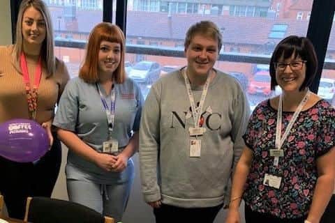 Kayleigh Reid, Connie Cassidy, Rhys Elvins and Lisa Mould from St Marys NHS Treatment Centre support Macmillans Big Coffee
Morning