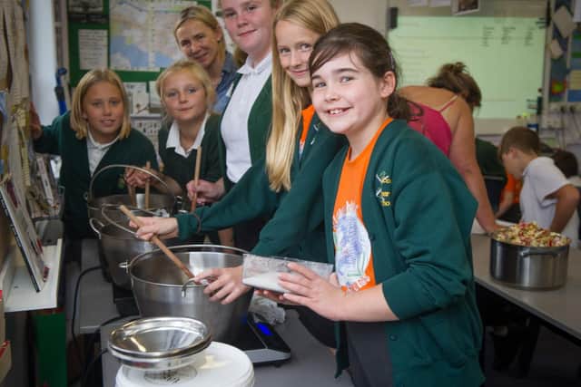Year 6 pupils making apple and mint jam.
Picture : Habibur Rahman