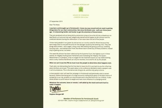 Mr Morgan's letter, which was posted to Twitter today.  Picture: @StephenMorganMP on Twitter