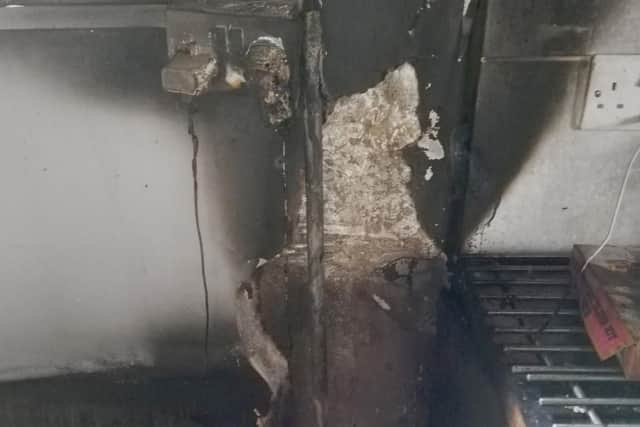 Damage inside the kitchen after a fire took hold in the kitchen at a property in Sharps Road, Havant, approximately between 10.30 and 11 am on Monday, September 30. Picture: Matt Pickton/Kelly Deville