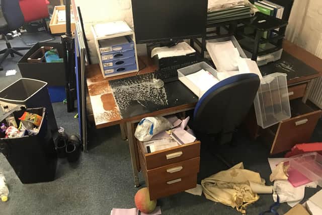 Thieves were caught ransacking the Groundlings Theatre in Kent Street, Portsea, Portsmouth, on the morning of September 29. Picture shows how fire extinguishers were sprayed across the office.

Picture: Richard Stride