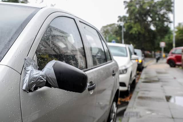 1/10/19Story: Vandals have caused damage to a row of cars on Locksway Road, Milton, Portsmouth.Pictured : A smahsed wing mirror of a car in Locksway Road, Milton.Picture : Habibur Rahman