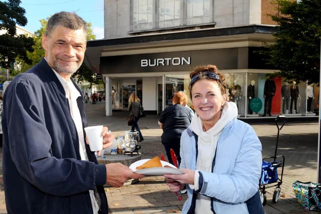Breakfast being distributed to the homeless by Helping Hand. Drew Wilkes ,47, is getting his breakfast from volunteer, Liesl Rose.

Picture: Sarah Standing
