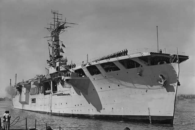 The escort carrier HMS Campania which was on station at the first British atomic bomb test in 1952