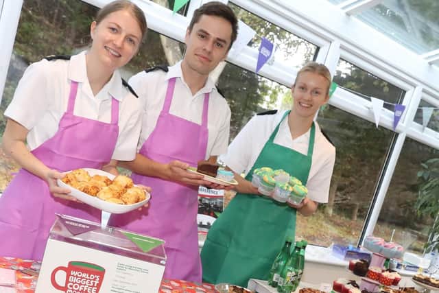 Pictured Left to right MA Baker, MA Luke and MA Nimmo
Personnel at HMS Sultan came together recently in order to show their support for Macmillan Cancer Supports World's Biggest Coffee Morning. Picture; PO Phot Nicola Harper