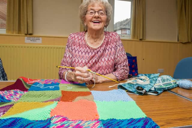 Babs Tudor 92. Baptist Church knitting group Macmillan Coffee Morning. Picture : Habibur Rahman