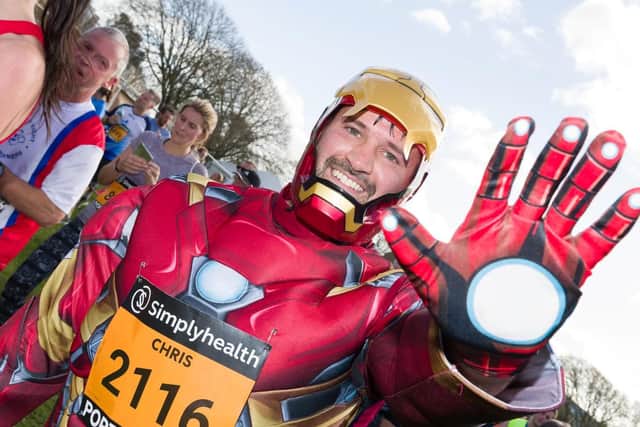 Chris Phelan dressed as Iron Man to tackle the Great South Run 2017. He was raising cash for The Rainbow Centre, in Fareham. Picture: Duncan Shepherd