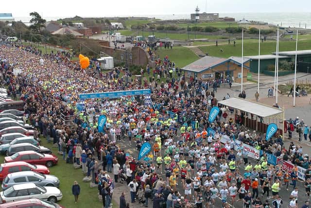 The start of wave three in the BUPA Great South Run 2004 event at Clarence Esplanade, Southsea. Picture: Michael Scaddan (044970-0126)