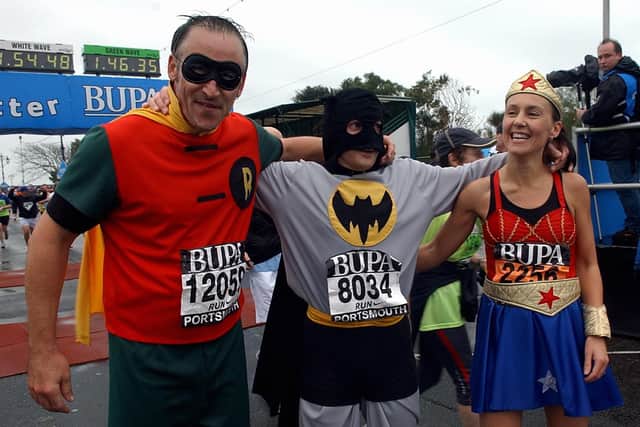 Great South Run. The Batman team cross the finish line in 2007. Picture: Will Caddy (074358-31)