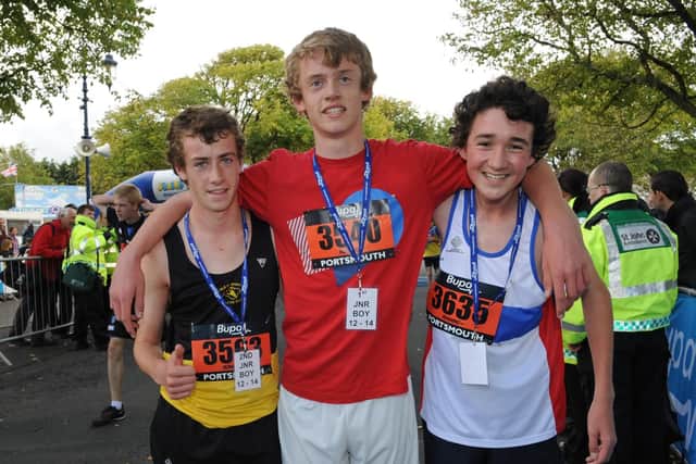 2010 Boys (12-15 years) Top 3 boys - (left to right) second place Tom Newnham (14), first Taylor Gray (15), and third place Jordan Warren (15) Picture: Malcolm Wells (103420-7026)