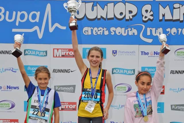 2010 Winners of the Girls (9-11) Second Jasmine Cooper, first Lucy Wildash, and third place Nawal Elkirate. Picture: Malcolm Wells (103420-7060)