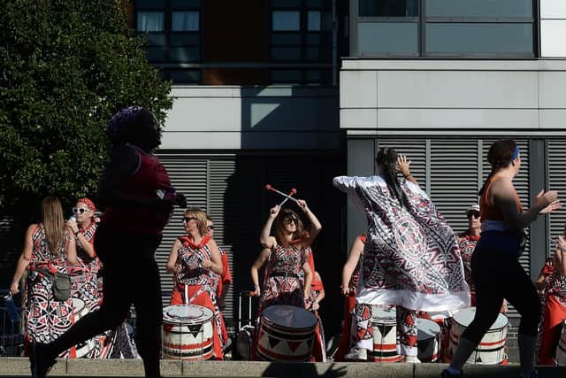 Batala Drummers bang out the beat