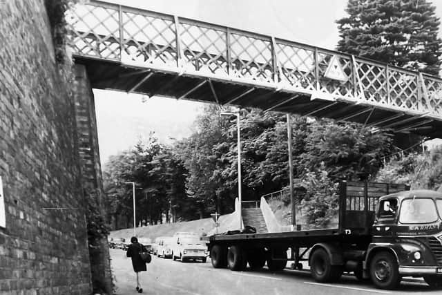 The former footbridge that once crossed Southwick Hill Road. The tram bridge crossed this side of it. Photo: The News archive.