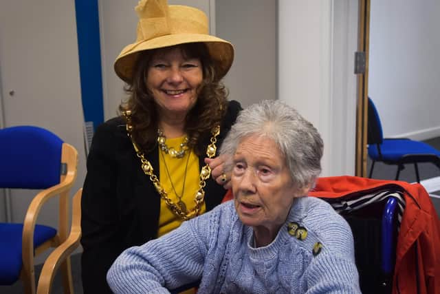 Bluebird Care Gosport customer Doris Sheath with mayor of Gosport Kathleen Jones