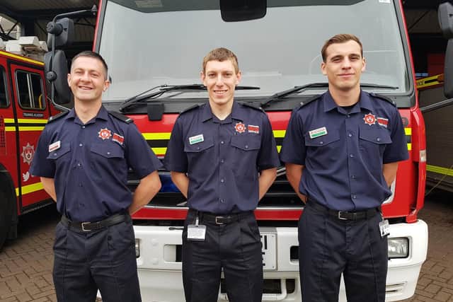 Cosham Fire Station's new recruits Jason Stares, Jason Parish and Cameron Forrester. Picture: Simon Carr