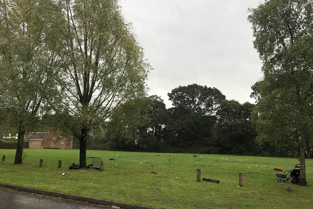 The scene at Westbrook Green, Grassmere Way, Cowplain, after travellers left the site on Sunday, October 13. They arrived on Friday, October 11.