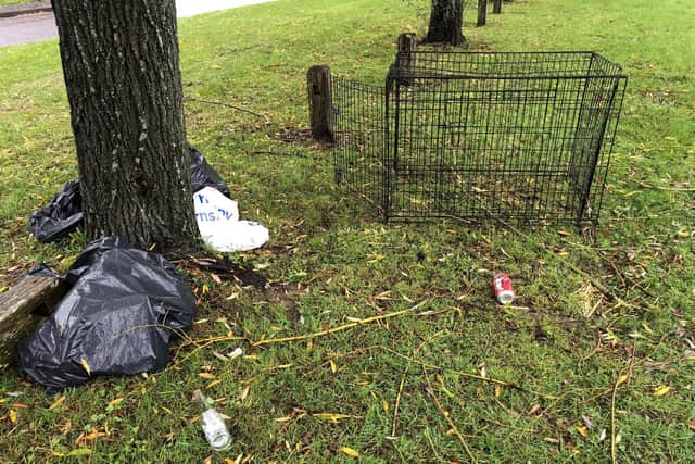 The scene at Westbrook Green, Grassmere Way, Cowplain, after travellers left the site on Sunday, October 13. They arrived on Friday, October 11.