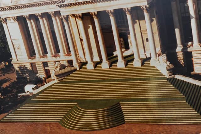 Portsmouth Guildhall grassy steps in 1996
