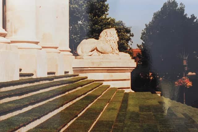 The grassy steps of Portsmouth Guildhall in 1996.