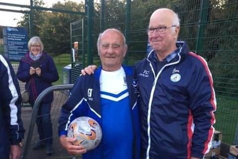 Geoff Thwaites, the oldest player at 85 years old in the walking football tournament in Worcester