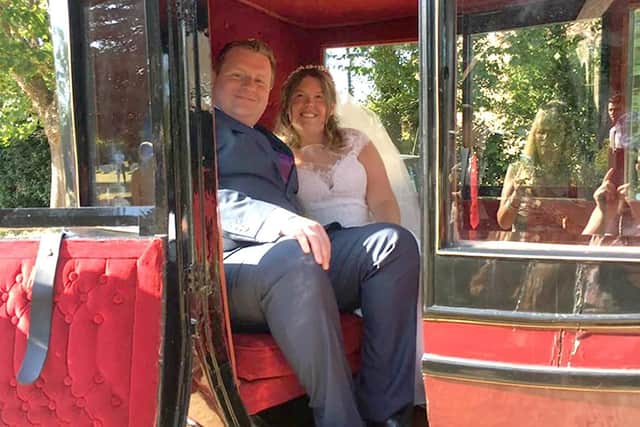Sarah and Greg in their horse and carriage.