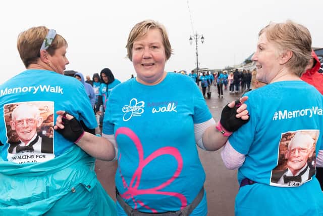 (L-R) Lorraine Chusrh, Jackie Middleton and Kaye Ozanne walking for Dad Julian Charmen. Picture: Duncan Shepherd