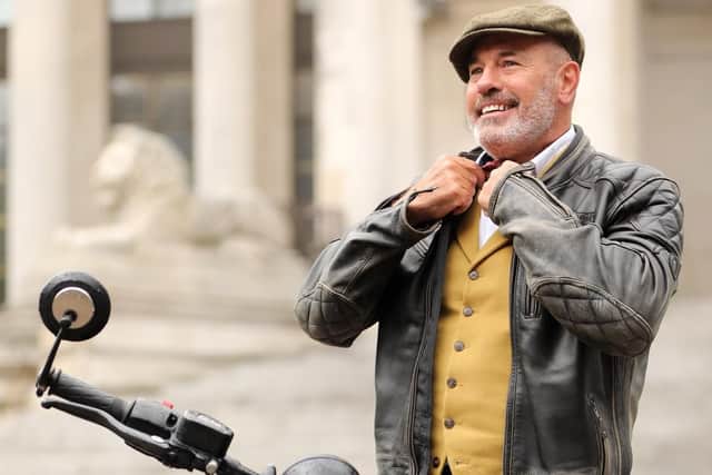 Allan Jolly. Distinguished Gentlemens Ride on vintage motorcycles, Guildhall Square, Portsmouth. Picture: Chris Moorhouse (290919-40)